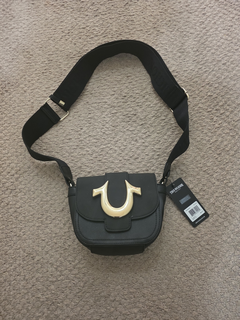 True Religion Black Crossbody Bag with Gold Hardware